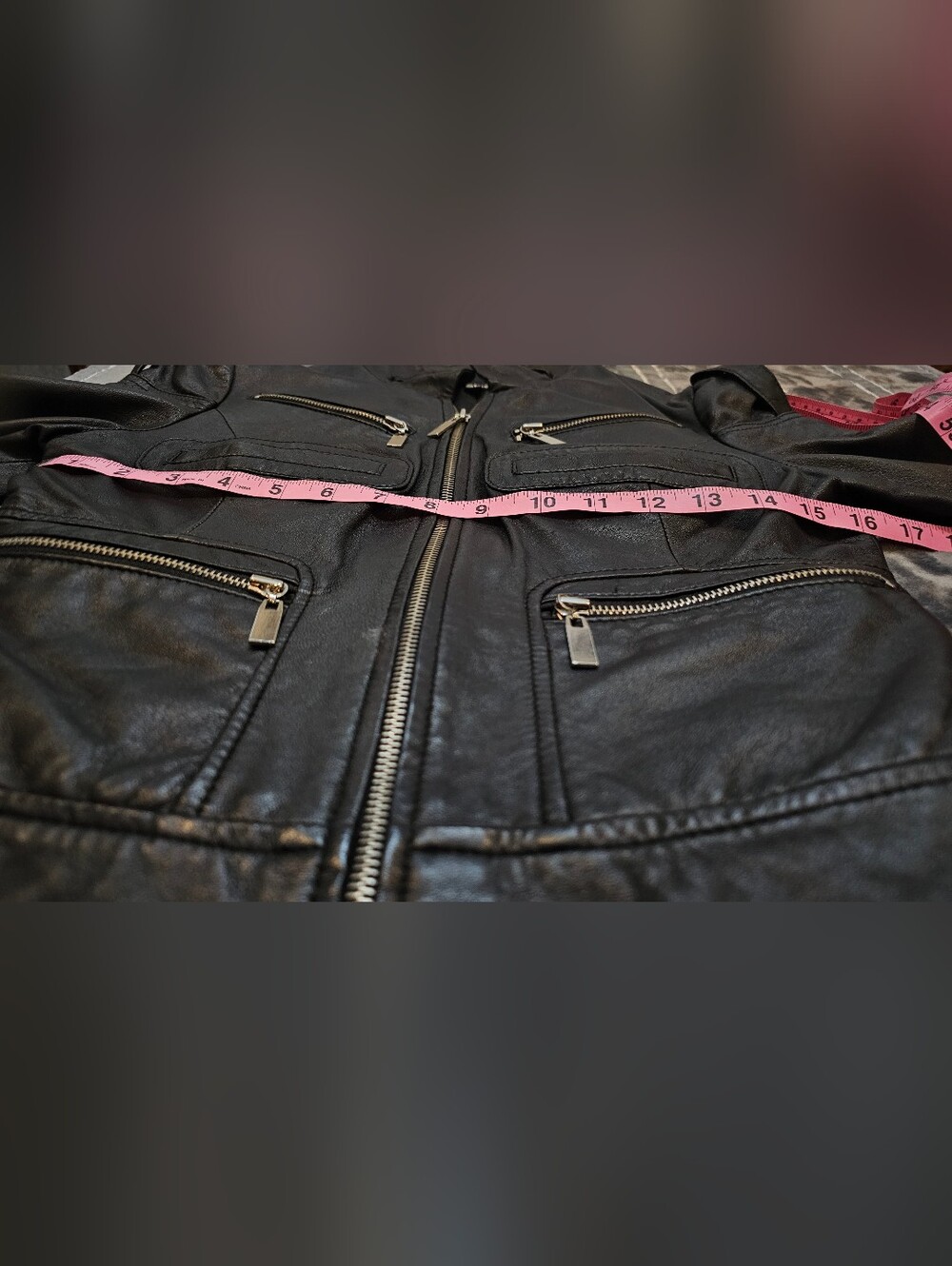 bebe Black Moto-Style Leather Jacket with Zip Pockets - Picture 5 of 7